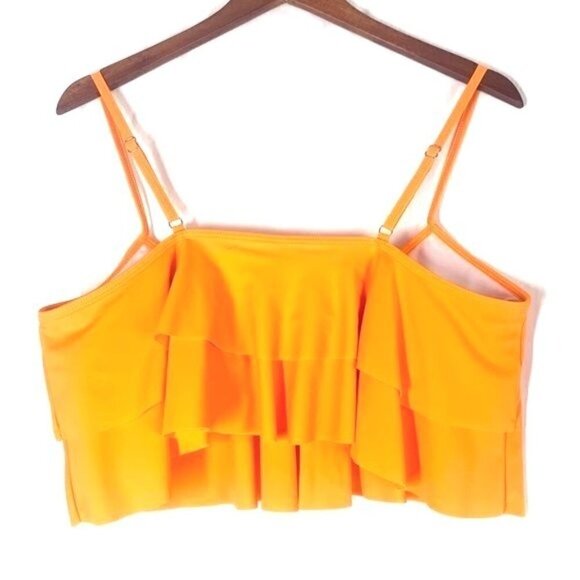 Ruffle Bandeau Bikini Top With Shelf Bra - Goldenrod Yellow, Size XL P0018004 - Picture 2 of 5